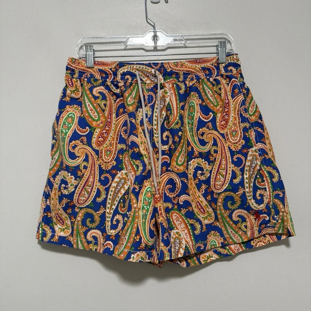 Polo Ralph Lauren Orange Blue Paisley Print Swim Trunks Size Medium